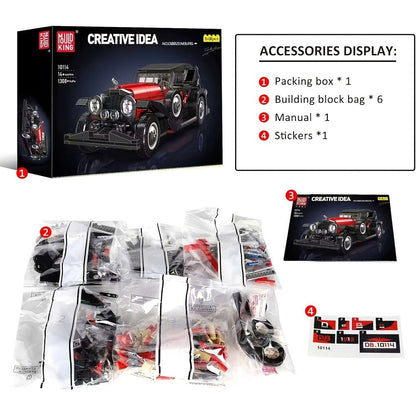 Mould King 10114 Vintage Classic Car Building Blocks Set 1308 Pcs – MOC Retro Car Collectible Display Model for Adults Teens Car Enthusiasts Birthday Christmas Father's Day Gift