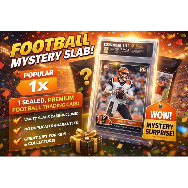 Football Card Vanity Slab Display Case | Random Rookie Star Autograph or Insert Card | Premium Protective Slab Included | Collectible Gift for Football Fans & Collectors