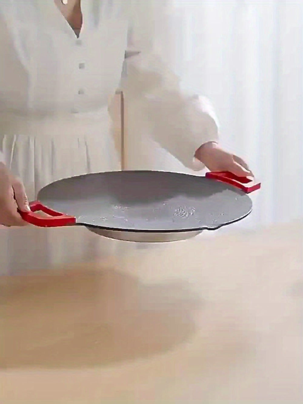 Korean BBQ Grill Pan – Round Non-Stick Multi-Functional Electric Grill Pan with Red Handle & Adjustable Settings, Home & Outdoor BBQ Pot for Family Gatherings, Available in 14.17" & 15.75"