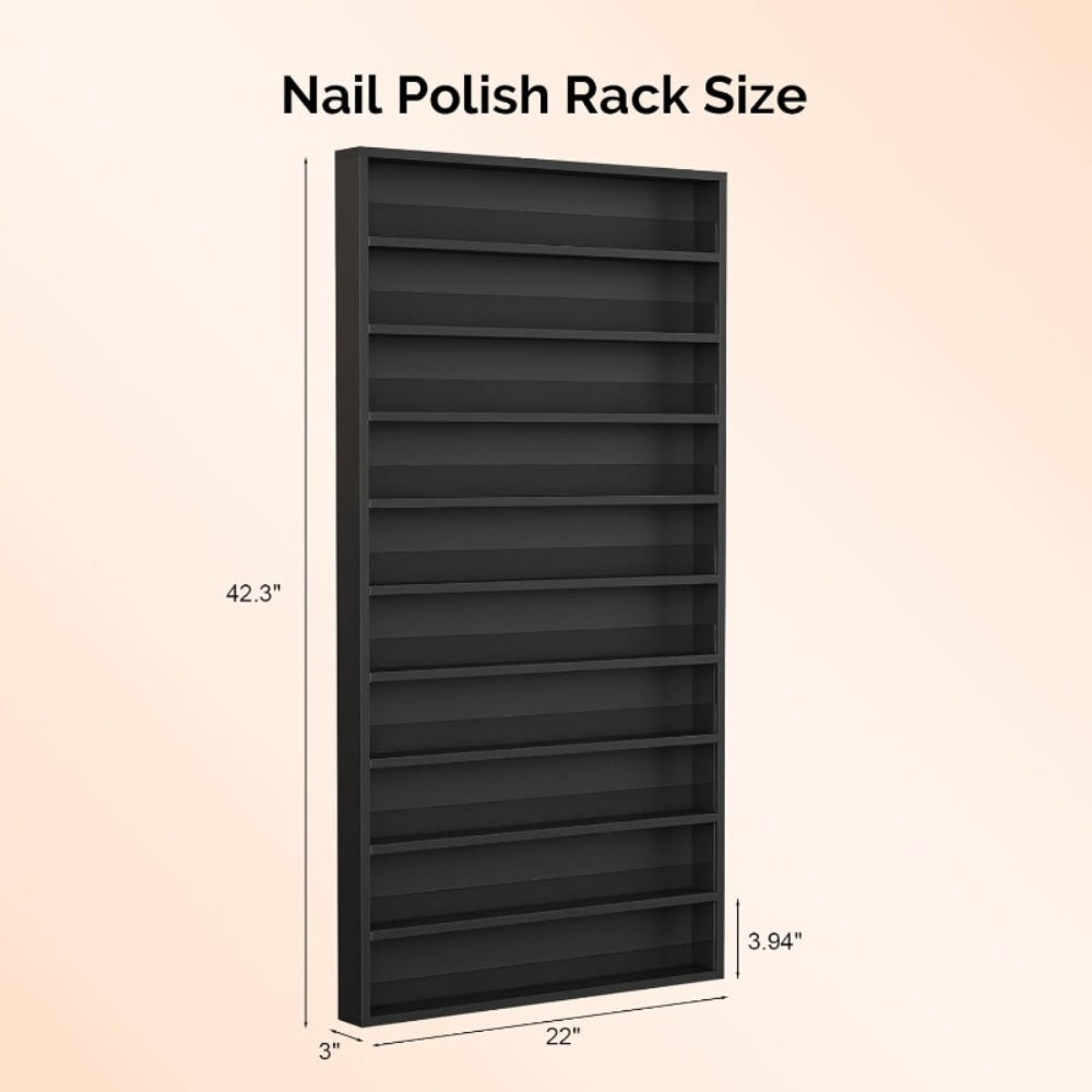 Nail Polish Rack Wall Mount Organizer 6-Tier & 10-Tier with Acrylic Baffle – Salon Display Shelf for Nail Polish Storage, Home Nail Studio & Spa, Black White Pink
