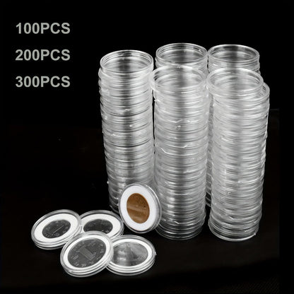 Clear Coin Capsules 300PCS with Adjustable EVA Foam Gaskets – Plastic Round Coin Holders for Collectors, Dollar Coin Protectors, Storage Box Included