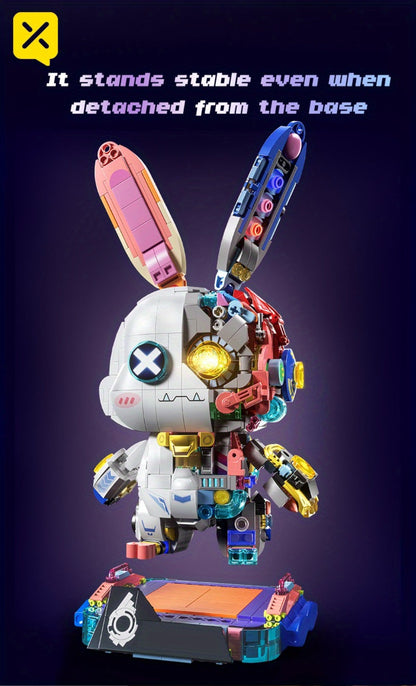 Punk Mechanical Rabbit Building Block Set 1377pcs – Pink Steampunk Style Brick Model Kit, Mid-Scale ABS DIY Assembly Display Toy, Unique Halloween Christmas Birthday Gift for Teens & Adults