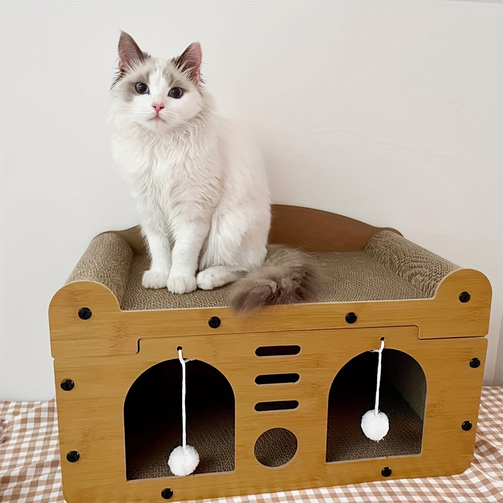 Cat Tree Condo House with Scratching Board - Multi-Level Cat House for Indoor Cats with Dual Scratching Posts, Plush Balls & Ventilation Doors, 21 Inch Spacious Cat Tower for Kittens & Adult Cats, Double Layer & Three Floor Options