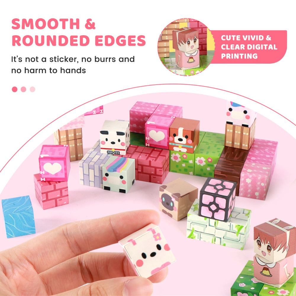 Pink Forest Park Magnetic Building Blocks 100 Piece STEM Set – 3D House Trees & Character Cubes Creative Construction Toy for Imaginative Play Birthday Christmas Gift for Girls Kids Ages 3+