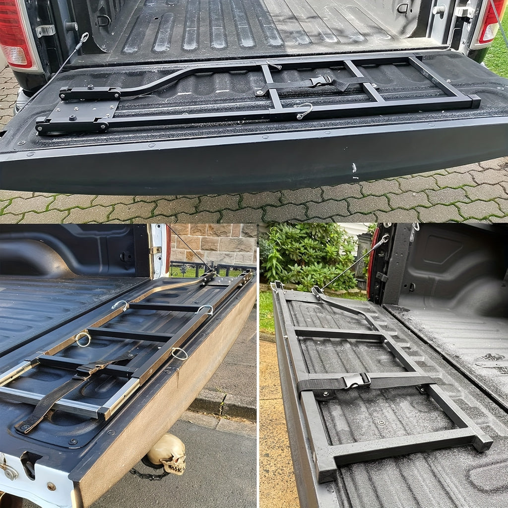 WAYWE Foldable Truck Tailgate Ladder for Pickup with Aluminum Step Grip Plates, Replaceable Rubber Ladder Feet & Stainless Steel Self Drilling Hex Screws for Easy Installation Folding Heavy Duty Tire Step Fit Tire From 10inch to 15inch