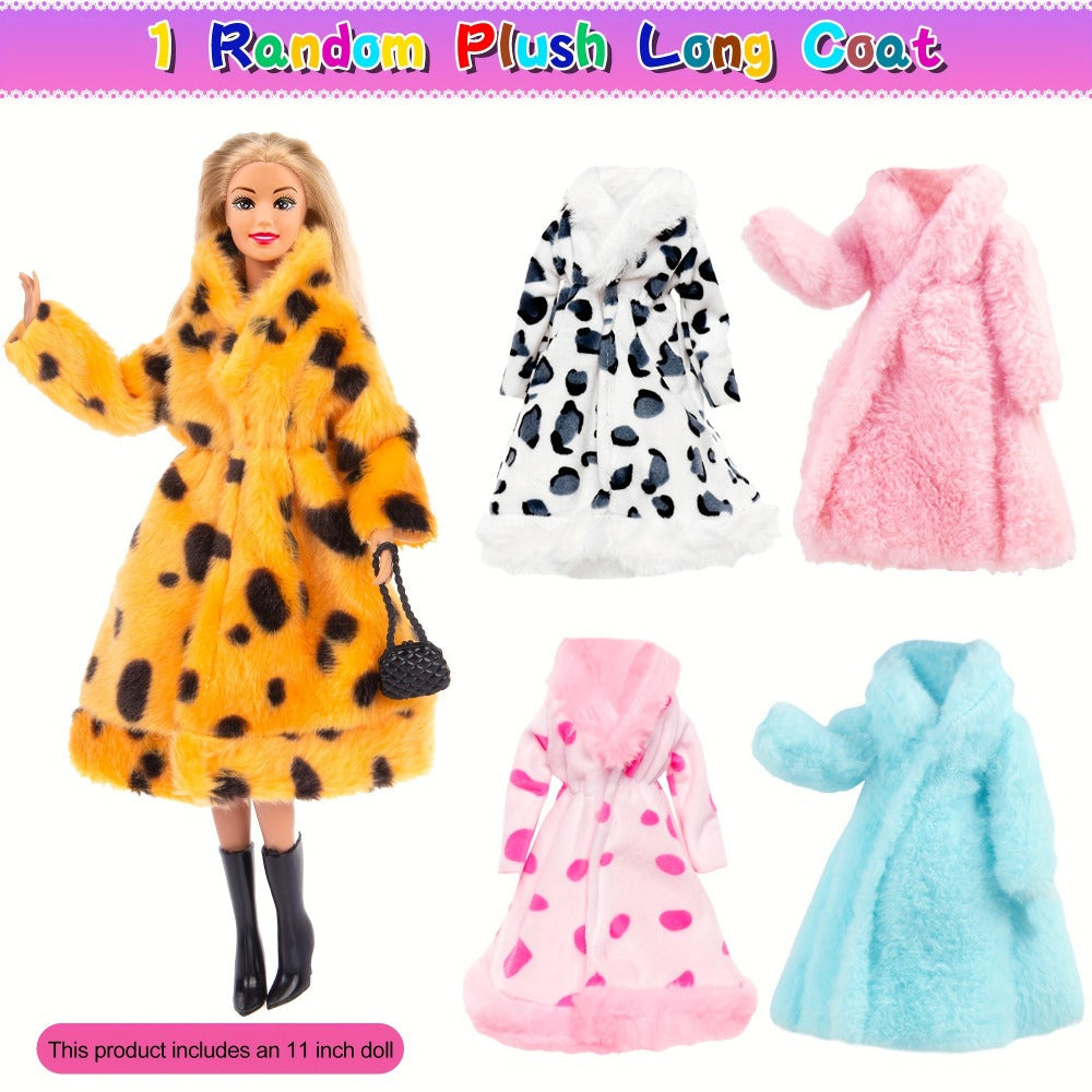 Fashion Girl Doll 11.5 Inch with Clothes Accessories Set – Includes Doll Fur Coat Princess Gowns Fashion Dresses Shoes Crowns Necklaces Pet Dog Creative Gift for Girls Ages 4-12 Birthday Christmas