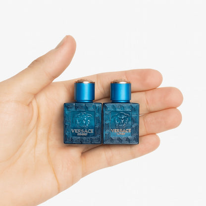 Versace Eros Eau de Toilette Men Travel Mini Pack of 2 x 5ml - Bold Fresh Masculine Fragrance, Mint Apple Cedarwood, TSA Friendly Pocket Cologne Gift Set for Him