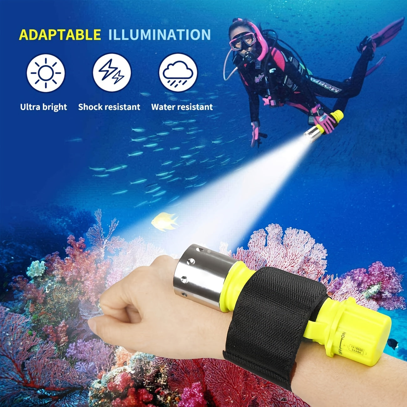 Scuba Diving Flashlight 2-Pack – Waterproof 80ft T6 LED 500 Lumens, Rechargeable 18650 USB, 3 Modes Rotary Switch Dive Light for Snorkeling, Caving & Outdoor Activities (Batteries & Chargers Included)