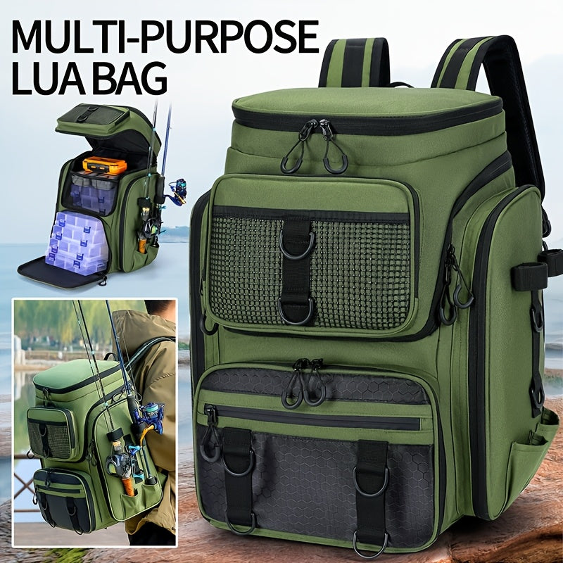 Fishing Backpack with Rod Holder 45L – Large Capacity Outdoor Tackle Bag, Waterproof Travel Shoulder Pack for Fishing Camping Hiking, Multi-Pocket Lure Storage Rucksack with Zipper Closure