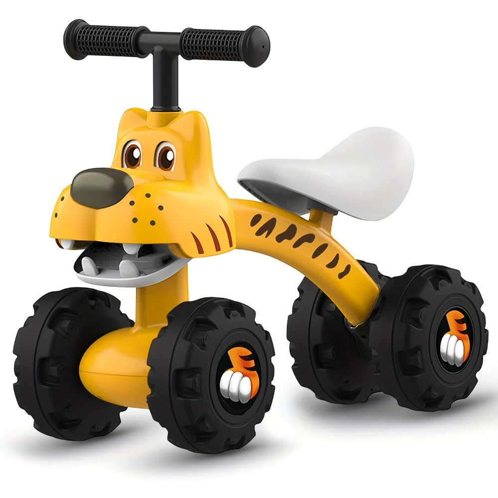 Baby Balance Bike 4 Wheels with Adjustable Seat Toddler Walker Ride On Toy for Ages 10 Months to 3 Years Boys Girls First Birthday Christmas Gift Tiger Design Yellow