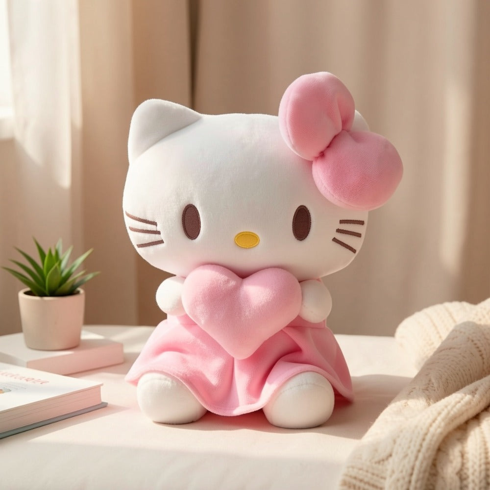 Hello Kitty Heart Plush Doll Kawaii Sanrio Stuffed Animal Soft Cuddly Toy Gift for Girls Kids Teens Collectors Birthday Christmas Valentine Easter Holiday