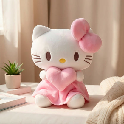 Hello Kitty Heart Plush Doll Kawaii Sanrio Stuffed Animal Soft Cuddly Toy Gift for Girls Kids Teens Collectors Birthday Christmas Valentine Easter Holiday