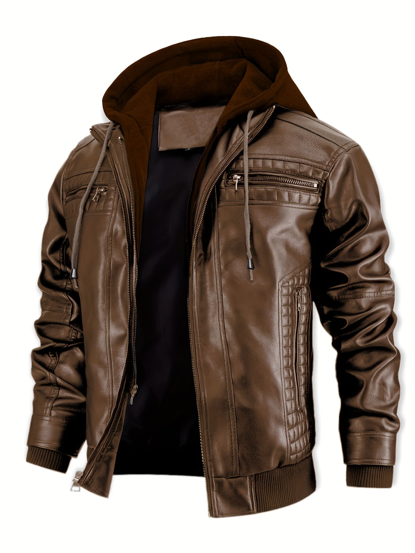 Men's Versatile Faux Leather Zip-Up Jacket