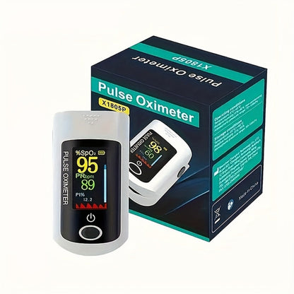 Fingertip Pulse Oximeter Blood Oxygen Monitor – SpO2, Heart Rate & Perfusion Index Display, Digital Finger Clip O2 Meter for Home Use & Sports, Batteries Included
