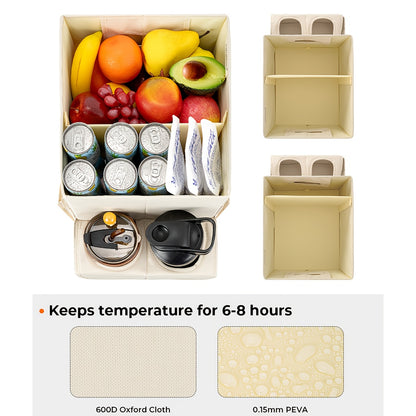 Portable Car Seat Organizer with Cup Holder Tray & Cooler Compartment - Multi-Compartment Backseat Storage for Adults, Fit Travel Accessories Organizer for Front/Rear Seats, Neutral Design, Sturdy Handles
