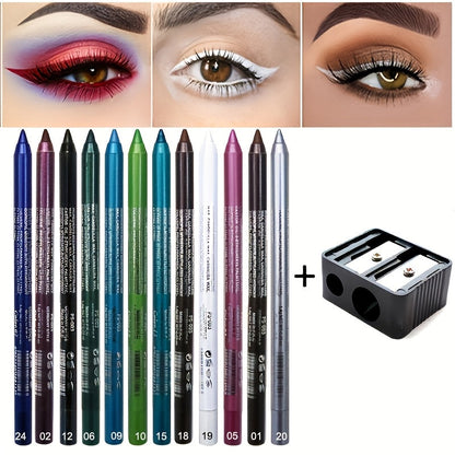 Squalane 2-in-1 Eyeliner & Eye Shadow Pen Set 12 Pcs – Waterproof Sweat-Resistant Long Lasting Multicolor Eye Makeup Kit with Pencil Sharpener, Perfect Gift for Women