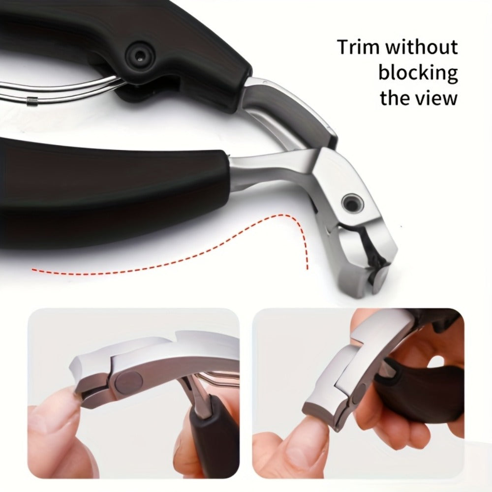 Heavy Duty Nail Clippers for Thick Toenails Seniors — Stainless Steel Concave Blade Large Opening Long Angled Handle, No-Splash Elderly Friendly Precision Toenail Trimmer with Nail File 2pcs