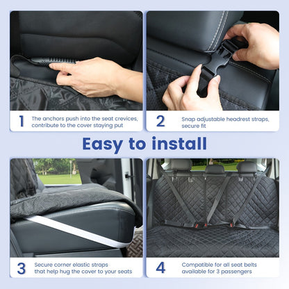 Bench Seat Cover for Back Seat – Waterproof 900D Full Rear Seat Protector for Pets & Kids, Universal Fit Cars Trucks SUVs, Non-Slip Machine Washable, Seat Belt & Armrest Access, Black