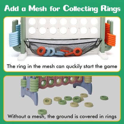 4-in-1 Giant Connect Four Game Set for Kids & Adults – Adjustable Height with Basketball Hoop, Golf Putting, Ring Toss & Jumbo 4-to-Score, Indoor Outdoor Family Party Game