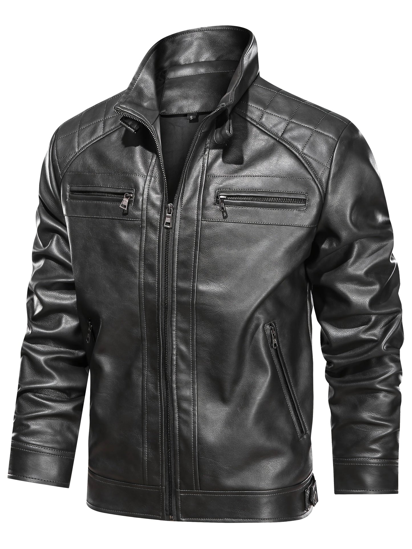 Men's Lightweight Faux Leather Zip-Up Jacket