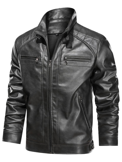 Men's Lightweight Faux Leather Zip-Up Jacket
