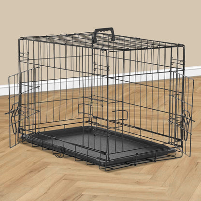 Folding Wire Dog Crate with Divider - Single & Double Door Options, Leak-Proof Plastic Tray, Indoor Outdoor Travel Kennel for Small Medium Large Dogs, 24" / 30" / 36" Sizes
