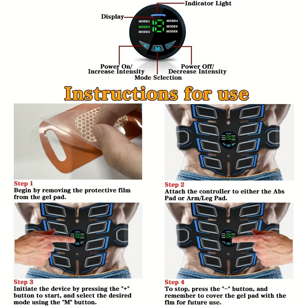 EMS Ab Muscle Training Band – Whole Body Electric Muscle Stimulator Belt for Abdominal Toning, Passive Workout During Reading, Watching TV & Housework