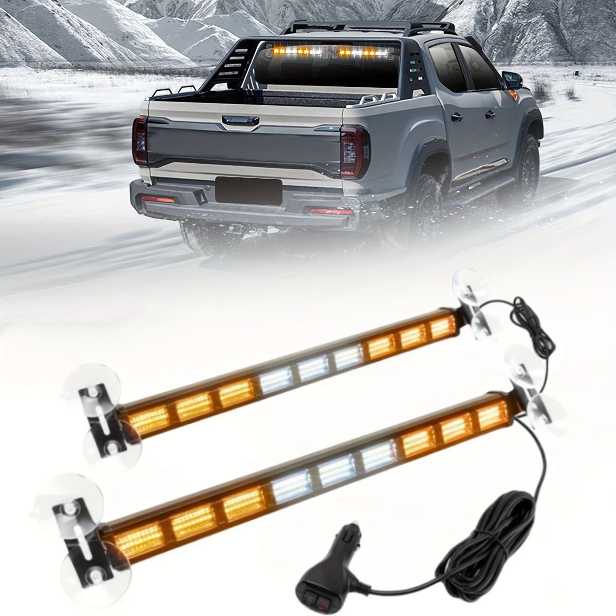 Upgrade Switchable 4 Colors Light Bar with 27 Flashing Patterns Advisor Light Bar 162 Leds Windshield 2in 1 Visor Lights with Take Down with The Dual Switch Car Plug for Trucks Construction Vehicles 12-24V