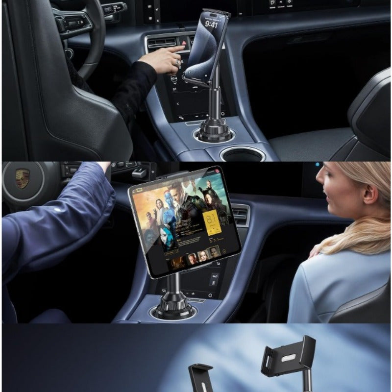 APPS2 Car Tablet Holder for Car, Adjustable Clamp Mount (Up to 8.3"), 10.57" Height Adjustable Ipad Holder for 4.3"-11" Cell Phones And Tablets, Perfect Travel Companion