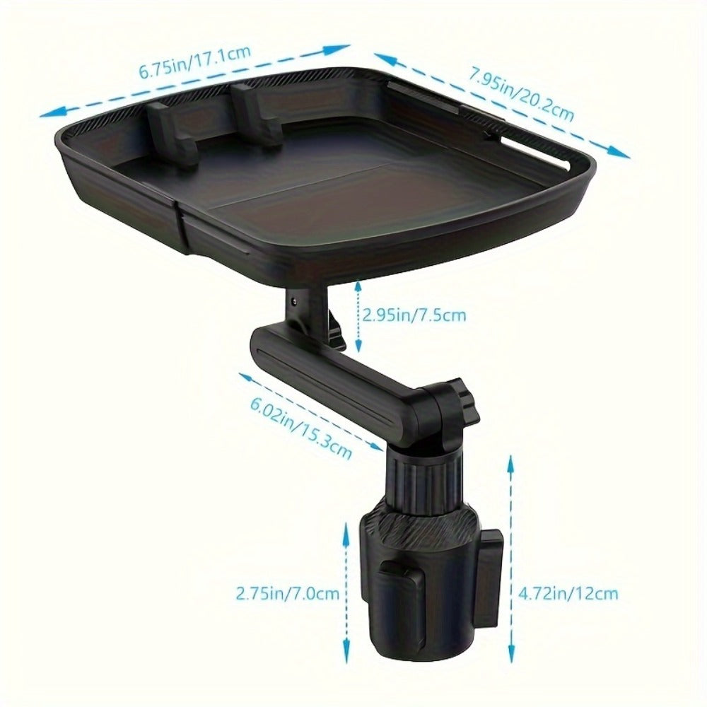 3-in-1 Car Cup Holder Tray with Phone Holder – Dual Expandable Base, ABS Adjustable 360° Rotating Bracket, Universal Car Interior Organizer Accessory