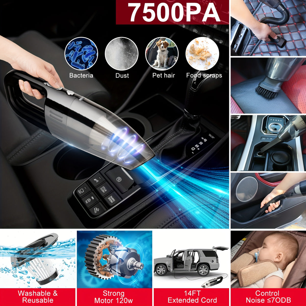 FCLUSLL 26/42pcs Car Washing Cleaning Kit, with Foam Spray Gun, Detail Brush, Portable Vacuum Cleaner, Windshield Cleaning Tools, Tire Brush, Towel, Car Interior And Exterior Details Set, Cleaning Set, Holiday Gifts for Family And Friends
