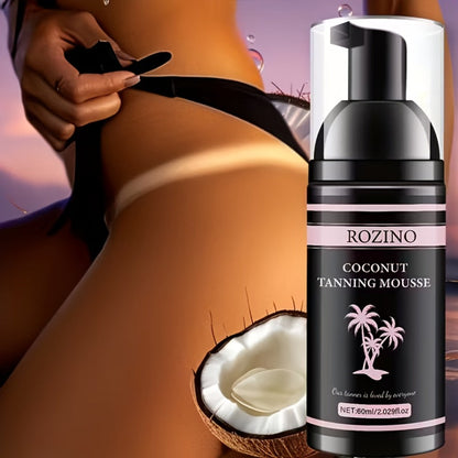 Sunless Tanning Mousse with Applicator Glove 60ml – Natural Plant Ingredients Self Tanner Bronzing Set, Gradual Buildable Color for Even Light Beige Tan, Streak-Free Sunless Tanner for Body