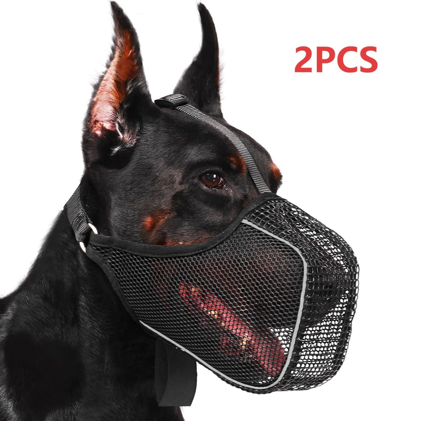 Dog Muzzle Reflective Mesh 2 Pack Anti-Bite Full Coverage with Adjustable Straps, Soft Breathable Polyester Dog Mask for Grooming Vet Visits Walking, Sizes M L XL XXL, Black