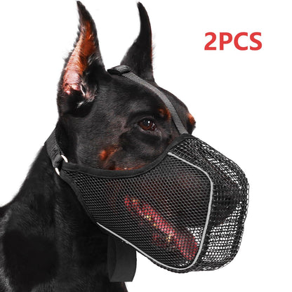 Dog Muzzle Reflective Mesh 2 Pack Anti-Bite Full Coverage with Adjustable Straps, Soft Breathable Polyester Dog Mask for Grooming Vet Visits Walking, Sizes M L XL XXL, Black
