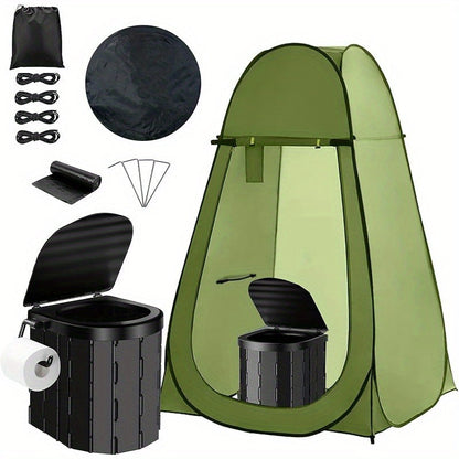 Pop-Up Privacy Tent with Portable Camping Toilet for Adults, Foldable Outdoor Shower Changing Potty Tent Kit with 12 Toilet Bags, Ground Stakes & Windproof Ropes for Camping, Hiking, Travel & Picnics