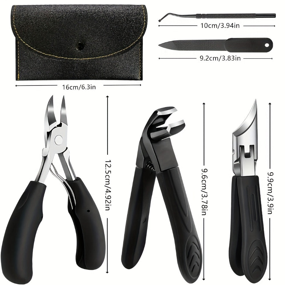 Nail Clippers Set 6 Piece Heavy Duty for Thick Toenails & Ingrown Nails – Ultra-Wide Slanted Blades Toenail Lifter Nail File Large Cutter, Ergonomic Pedicure Kit for Men Seniors