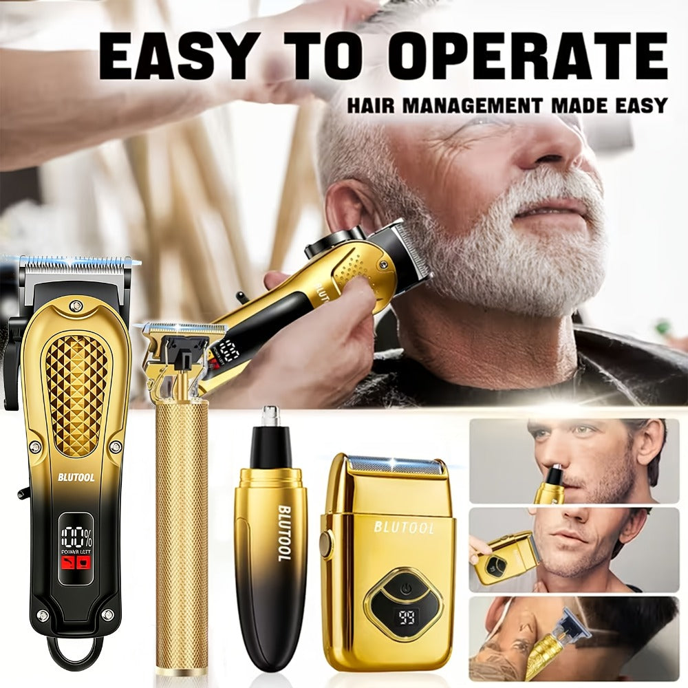 Multi-Piece Hair Clipper Kit for Men – USB Rechargeable Cordless Electric Trimmer Set, 2-Piece & 4-Piece Home Travel Barber Tool, Black Blue Gold Grooming Gift