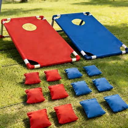 Portable Cornhole Game Set with 12 Bean Bags, Red & Blue Outdoor Toss Game Board for Backyard Camping Family Parties Holiday Gifts