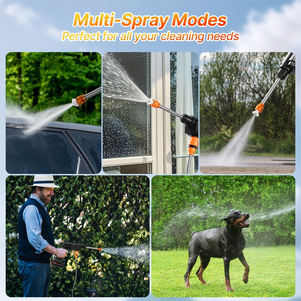 Cordless Pressure Washer 300W - 6-in-1 Nozzle, 1.3GPM Handheld Car Wash Gun with 15000mAh Battery, 60-Min Runtime for Car, Home, Garden & Floor Cleaning