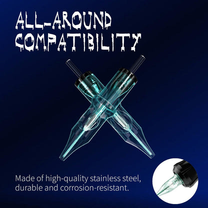 EO Sterilized Tattoo Cartridge Needles 50pcs Mixed Sizes 3RL 5RL 7RL 9RL 5RS 7RS 9RM 15RM 7M1 15M1 - Anti-Backflow Membrane Round Liner Shader Magnum for Tattoo Machine Pen & Body Art