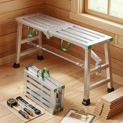 Heavy Duty Folding Work Platform Scaffold 1455 Lbs Capacity Portable Adjustable Height Ladder Stool – Multi-Function Step Stool for Painting Home Renovation Construction Indoor Outdoor Use