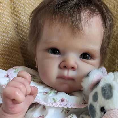 Reborn Baby Doll 18 Inch Hand-Rooted Hair Soft Cloth Body with Hand-Painted Veins Skin Creases & 2lbs Lifelike Weight – Includes Outfit Pacifier Bottle Diaper & Birth Certificate, Newborn Girl Gift Ages 3+ 45cm
