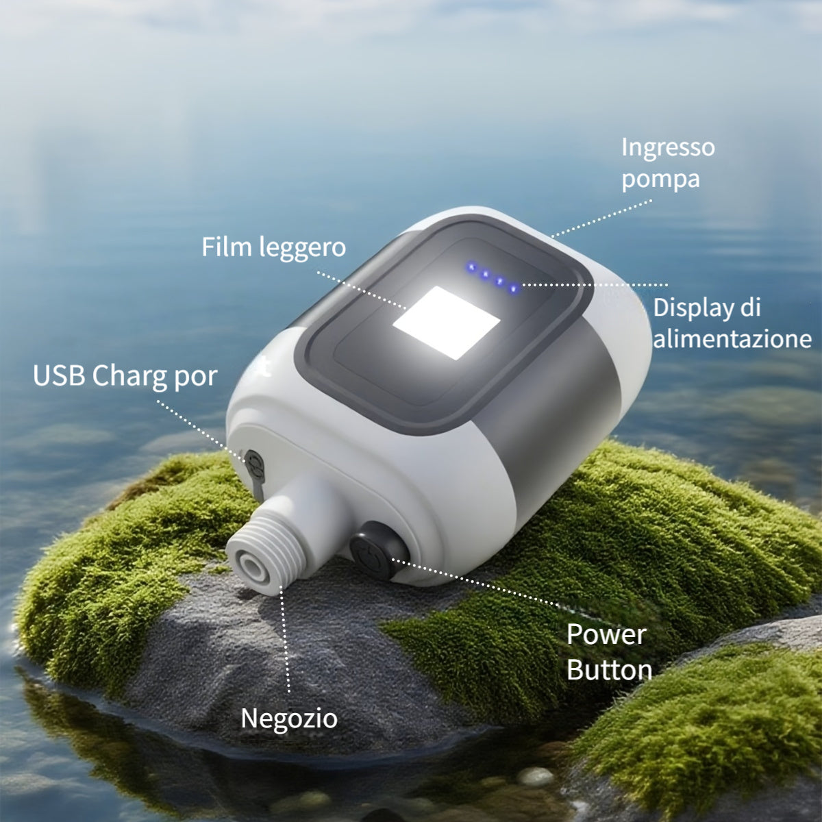 Portable Outdoor Shower with Light 2-in-1 – 2000mAh Rechargeable, Power Display, Spray Nozzle, Hose & Suction Cup – Camping, Hiking, Pet Bathing & Car Cleaning Shower Pump