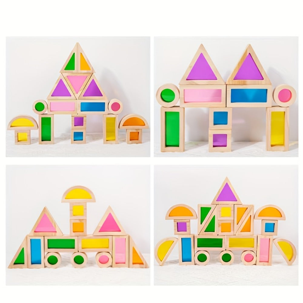 Translucent Acrylic Building Blocks for Kids – Colorful Geometric Construction Toy Set, Sensory Light Table Play, STEM Educational Toy for Toddlers, Birthday Holiday Gift for Boys & Girls Ages 3+