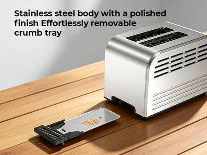 Toaster 2-Slice Stainless Steel Smart Touchscreen – 5 Bread Types, 6 Browning Levels, Wide Slots, Temperature Control, Removable Crumb Tray, Compact Kitchen Toaster