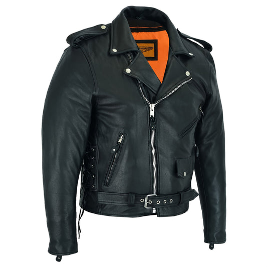 [Heavy Duty Leather Jacket] Black Heavy Duty Cowhide Leather Motorcycle Jacket for Men | Classic Jacket with Multiple Pockets, Adjustable Laces