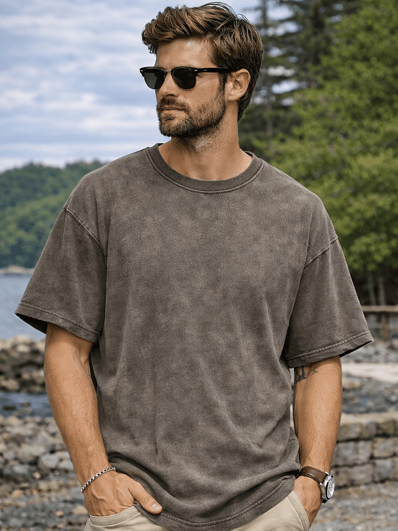 Men's Vintage T-Shirt - Round Neck Short Sleeve Everyday Style 935525