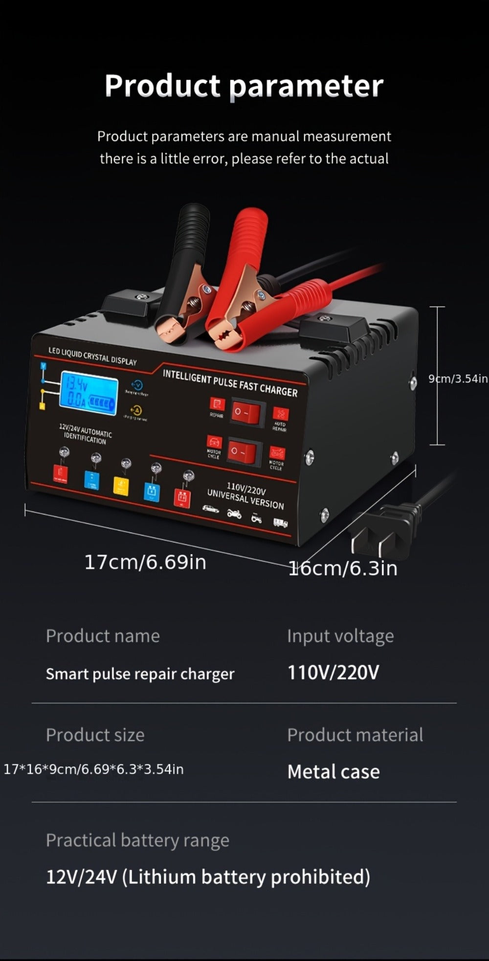 Smart Battery Charger 12V & 24V with LCD Display – Intelligent Trickle Charger, Smart Repair, Overcharge & Short Circuit Protection for Cars SUVs Trucks Motorcycles Yachts