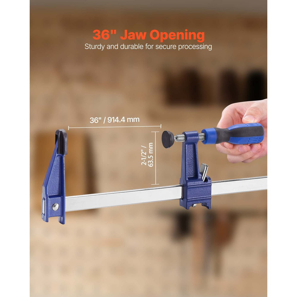 Bar Clamps for Woodworking F Clamp Set – 24" & 36" Cast Iron Jaw, 600 LB Load, Lockable Slide Bar, 2 or 4-Pack for Furniture Assembly, Glue-Ups & Wood Joining Projects
