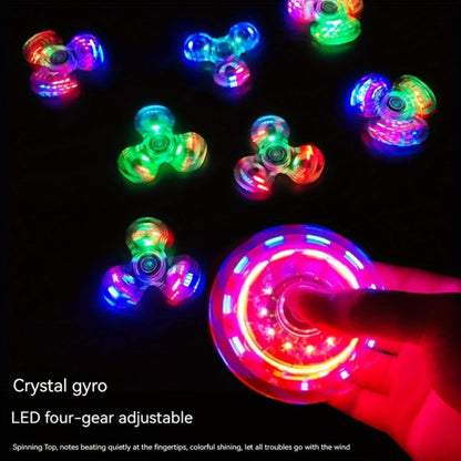 LED Spinning Top Fidget Toy 12 Pack Glow in the Dark Crystal Gyroscope with Vibrant Lights 4-Gear Colorful Spin Top for Kids Boys Girls Party Favors Birthday Christmas Gift